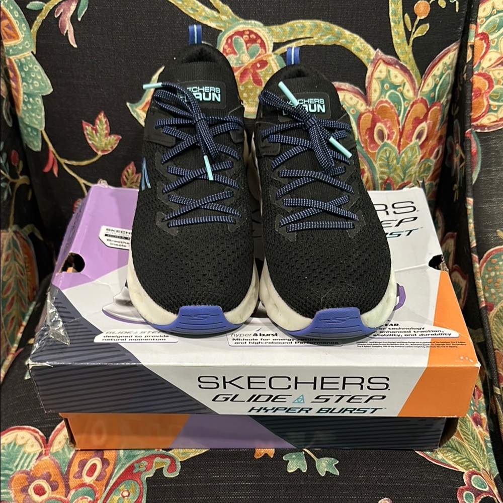 Skechers Black Sneakers with Blue Highlights